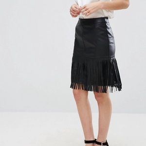 Faux Leather Skirt with Fringe